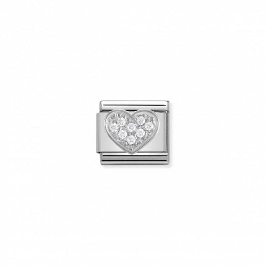 Nomination Composable Link Heart, Cubic Zirconia, Silver