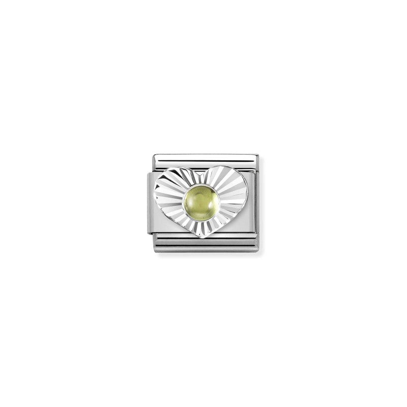 Nomination Composable Link Heart, Etched, Peridot Stone, Silver
