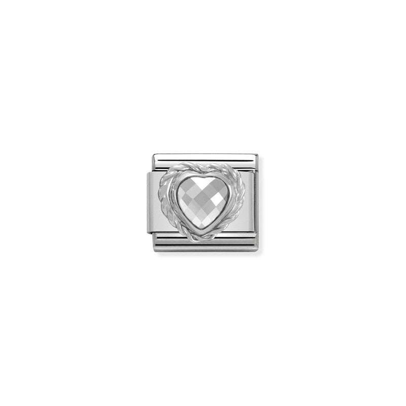 Nomination Composable Link Heart, Faceted White Cubic Zirconia, Silver