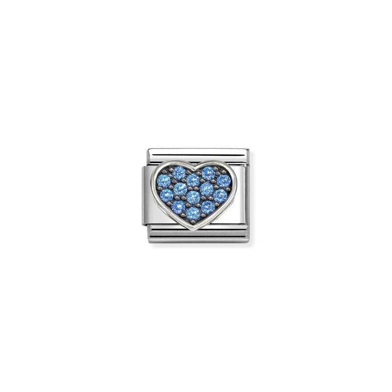 Nomination Composable Link Heart, Light Blue Stones, 925 Sterling Silver