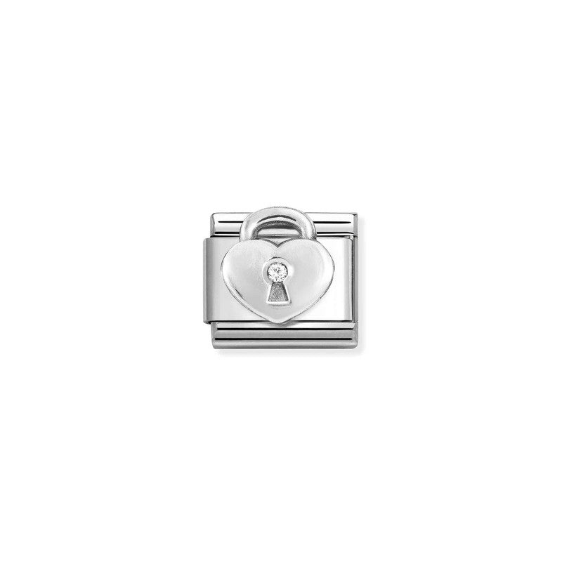 Nomination Composable Link Heart Padlock with Stones, Silver