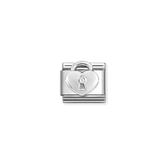 Nomination Composable Link Heart Padlock with Stones, Silver