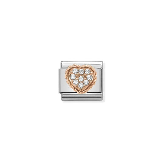 Nomination Composable Link Heart Pave, Cubic Zirconia, 9K Rose Gold