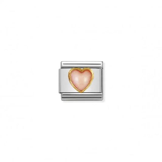 Nomination Composable Link Heart, Pink Coral Stone, 18K Gold