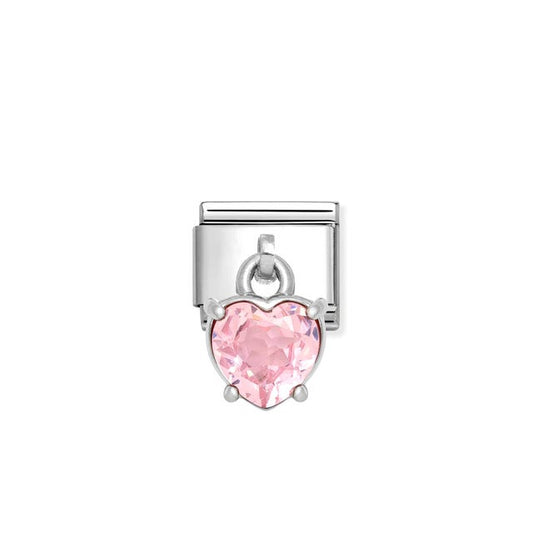 Nomination Composable Link Heart, Pink Hanging Charm, Cubic Zirconia, Silver