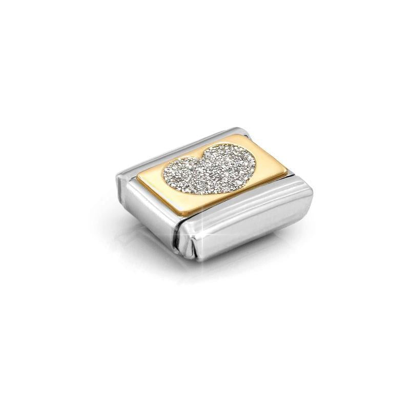 Nomination Composable Link Heart Plate with Silver Glitter, 18K Gold & Enamel - angle