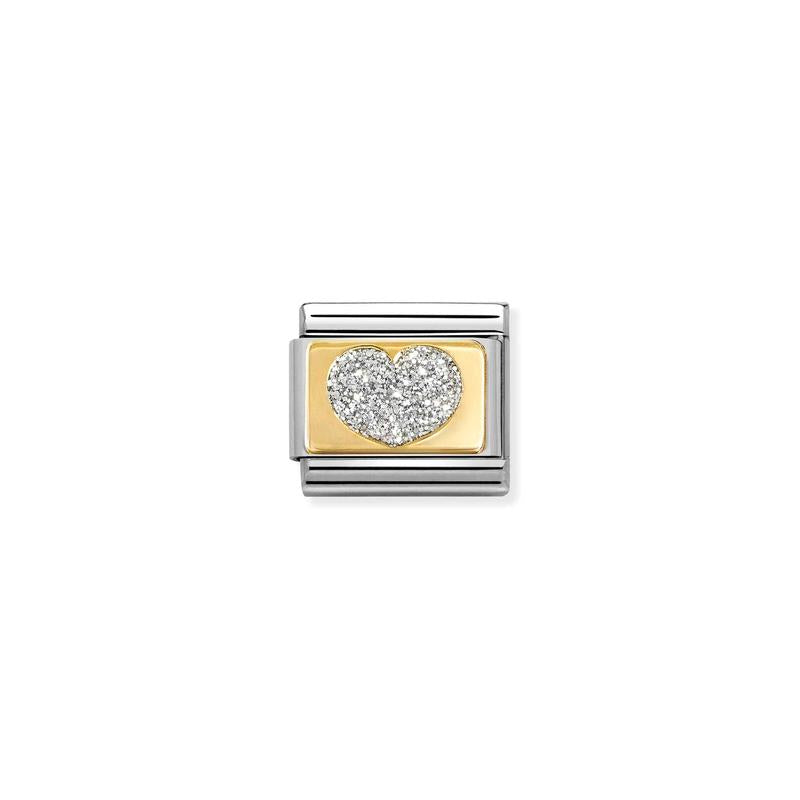 Nomination Composable Link Heart Plate with Silver Glitter, 18K Gold & Enamel - front