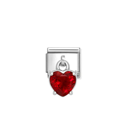 Nomination Composable Link Heart, Red Hanging Charm, Cubic Zirconia, Silver