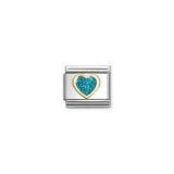 Nomination Composable Link Heart, Turquoise, 18K Gold & Glitter Enamel