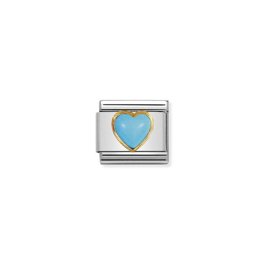 Nomination Composable Link Heart, Turquoise Stone, 18K Gold