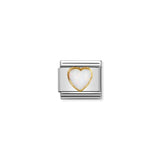 Nomination Composable Link Heart, White Opal Stone, 18K Gold