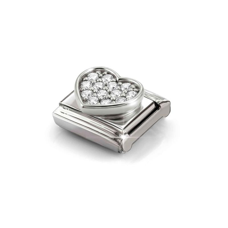 Nomination Composable Link Heart, White Stones, 925 Sterling Silver