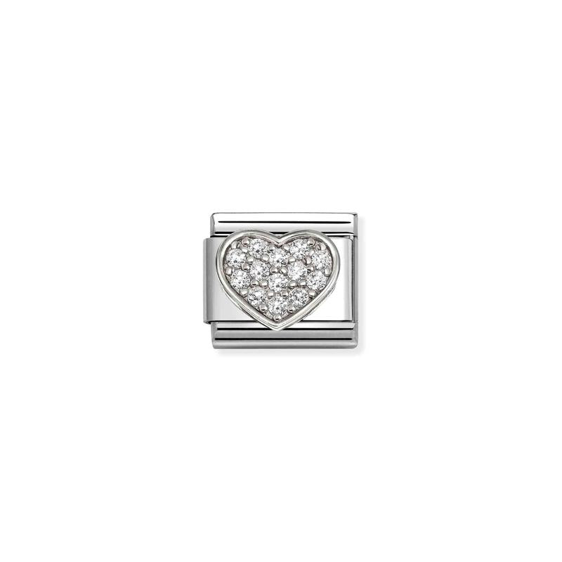 Nomination Composable Link Heart, White Stones, 925 Sterling Silver