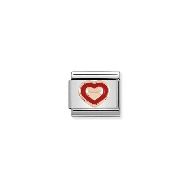 Nomination Composable Link Heart With Border, 9K Rose Gold & Enamel