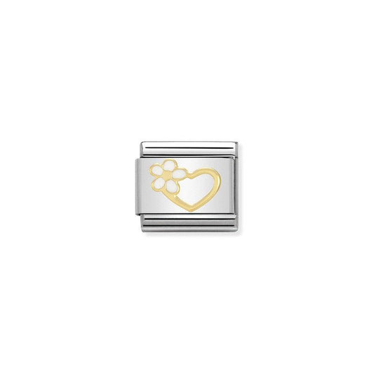 Nomination Composable Link Heart With Flower, 18K Gold & Enamel