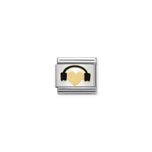 Nomination Composable Link Heart With Headphones, 18K Gold & Enamel