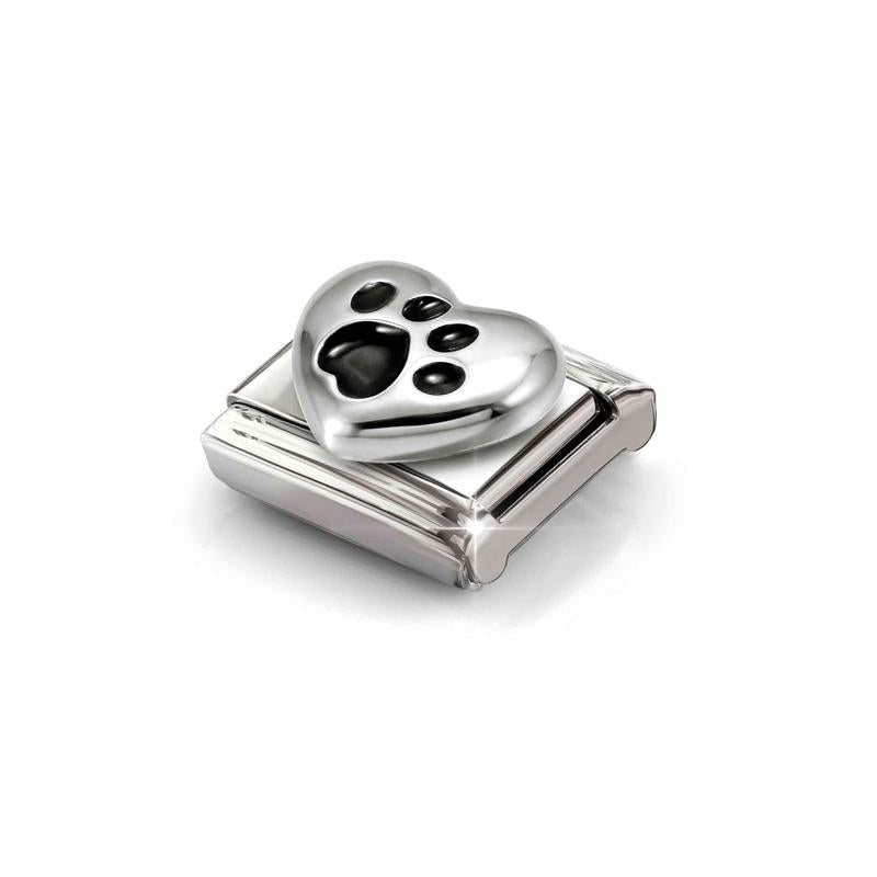 Nomination Composable Link Heart with Black Paw, 925 Sterling Silver