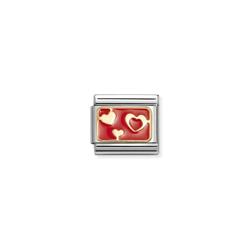 Nomination Composable Link Hearts on Red, 18K Gold & Enamel - front