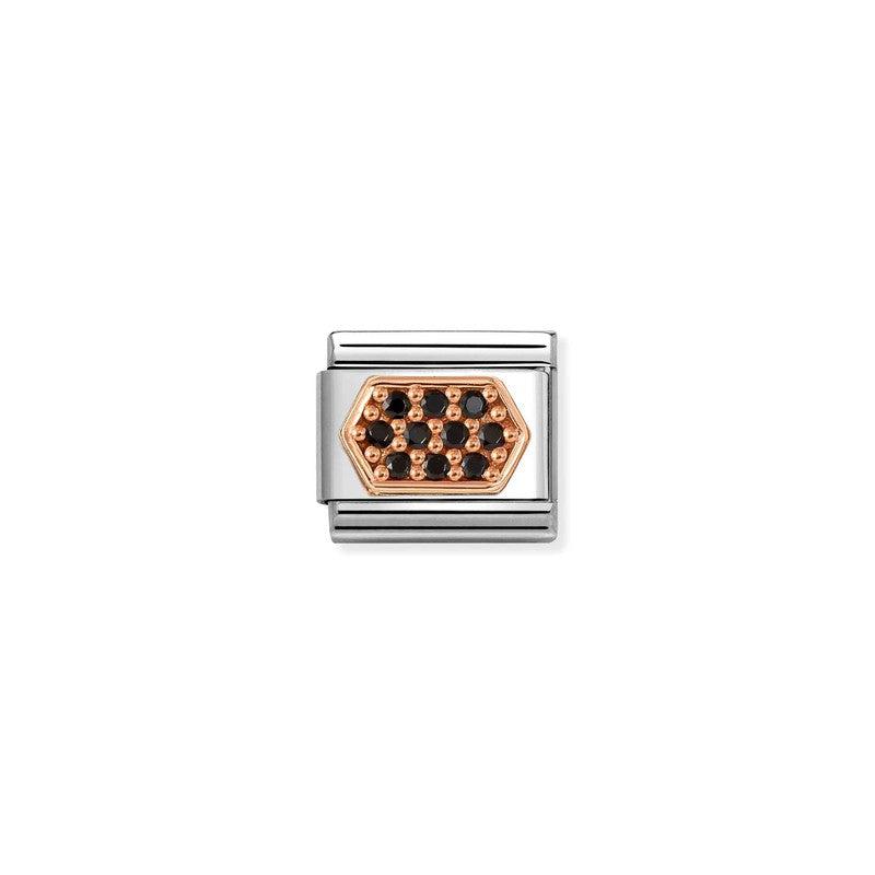 Nomination Composable Link Hexagon, Black Pave, Cubic Zirconia, 9K Rose Gold