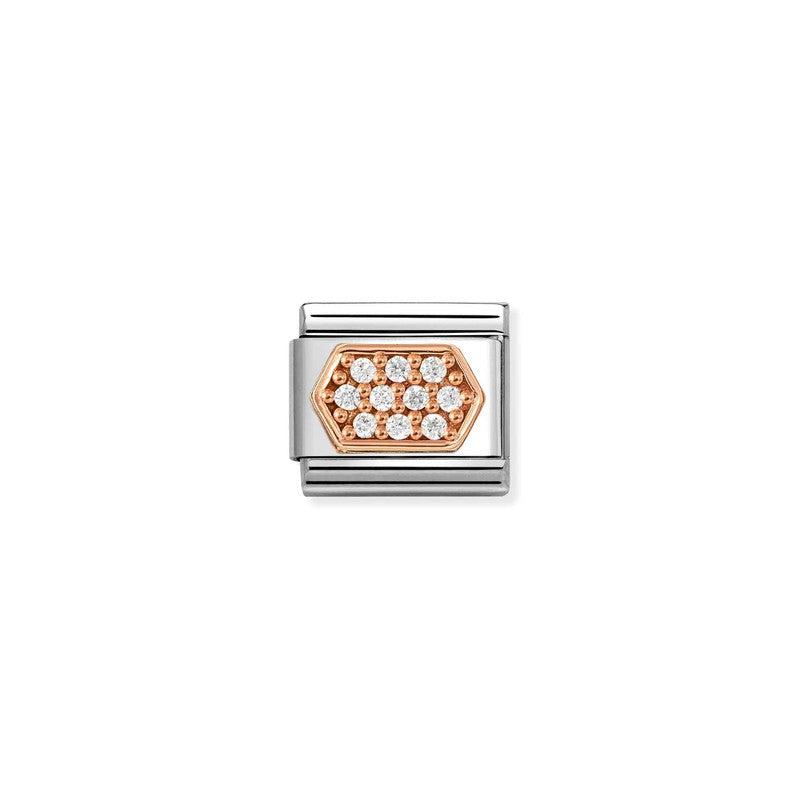 Nomination Composable Link Hexagon, White Pave, Cubic Zirconia, 9K Rose Gold