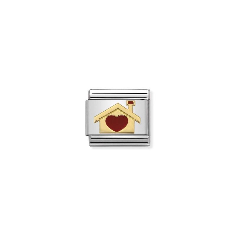 Nomination Composable Link Home With Heart, 18K Gold & Enamel