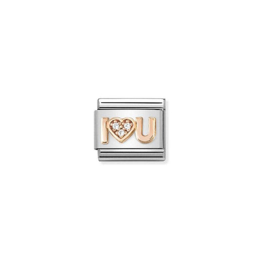 Nomination Composable Link I Heart You, Cubic Zirconia, 9K Rose Gold