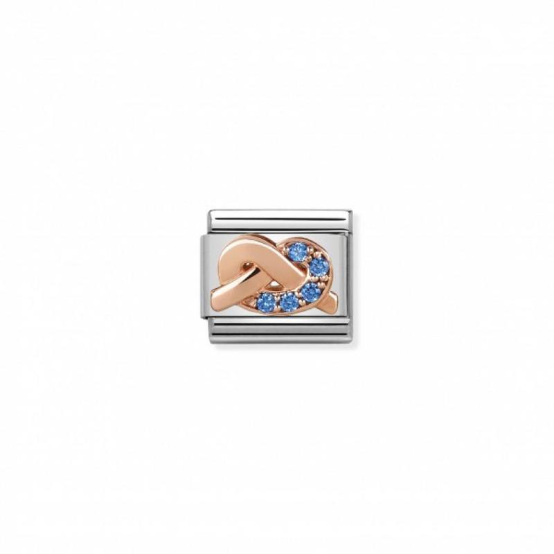 Nomination Composable Link Knot Love, Blue Cubic Zirconia, 9K Rose Gold