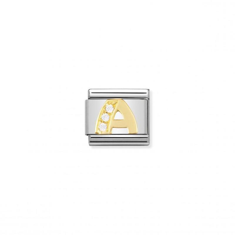 Nomination Composable Link Letter A, Cubic Zirconia, 18K Gold