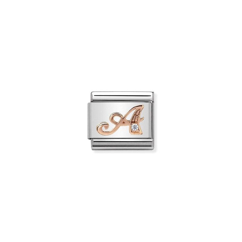 Nomination Composable Link Letter A, Cubic Zirconia, 9K Rose Gold