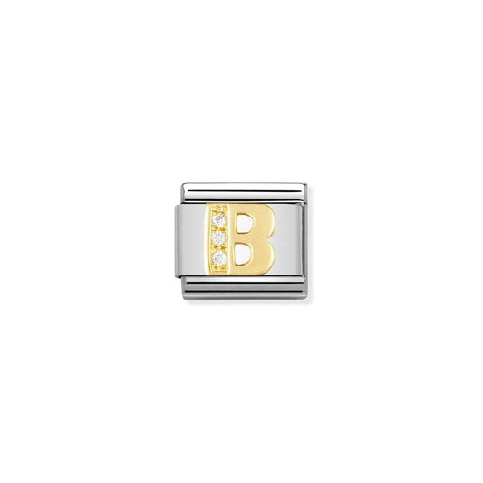 Nomination Composable Link Letter B, Cubic Zirconia, 18K Gold