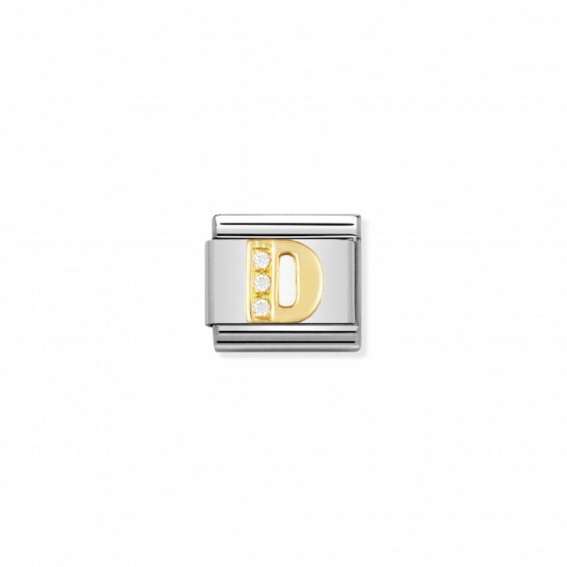 Nomination Composable Link Letter D, Cubic Zirconia, 18K Gold