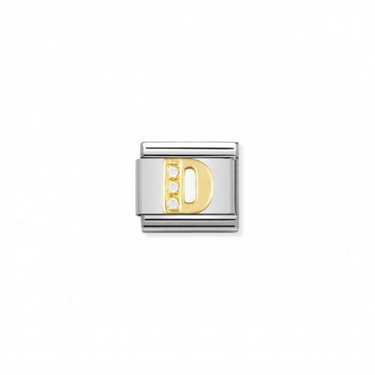 Nomination Composable Link Letter D, Cubic Zirconia, 18K Gold