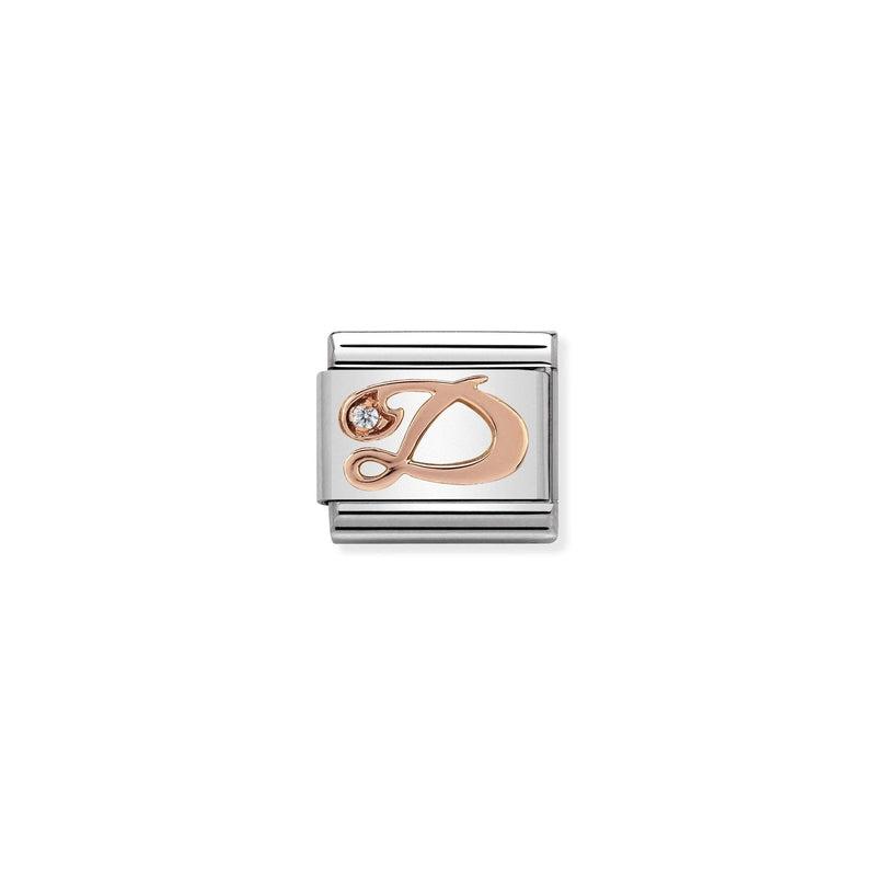 Nomination Composable Link Letter D, Cubic Zirconia, 9K Rose Gold