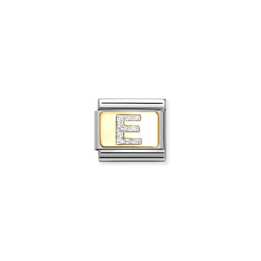 Nomination Composable Link Letter E, 18K Gold & Glitter Enamel