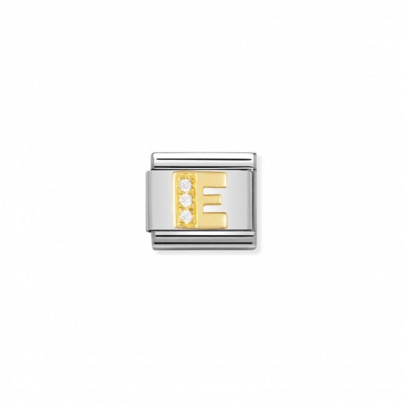 Nomination Composable Link Letter E, Cubic Zirconia, 18K Gold