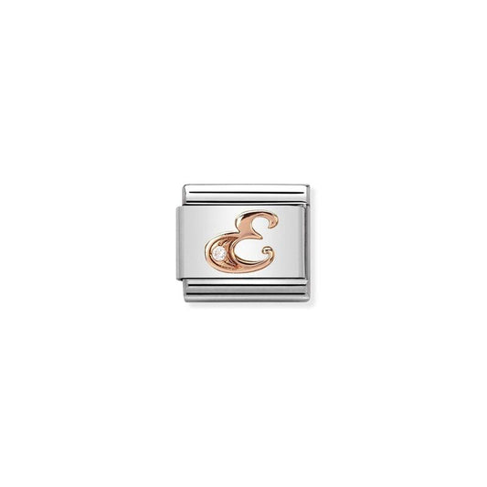 Nomination Composable Link Letter E, Cubic Zirconia, 9K Rose Gold