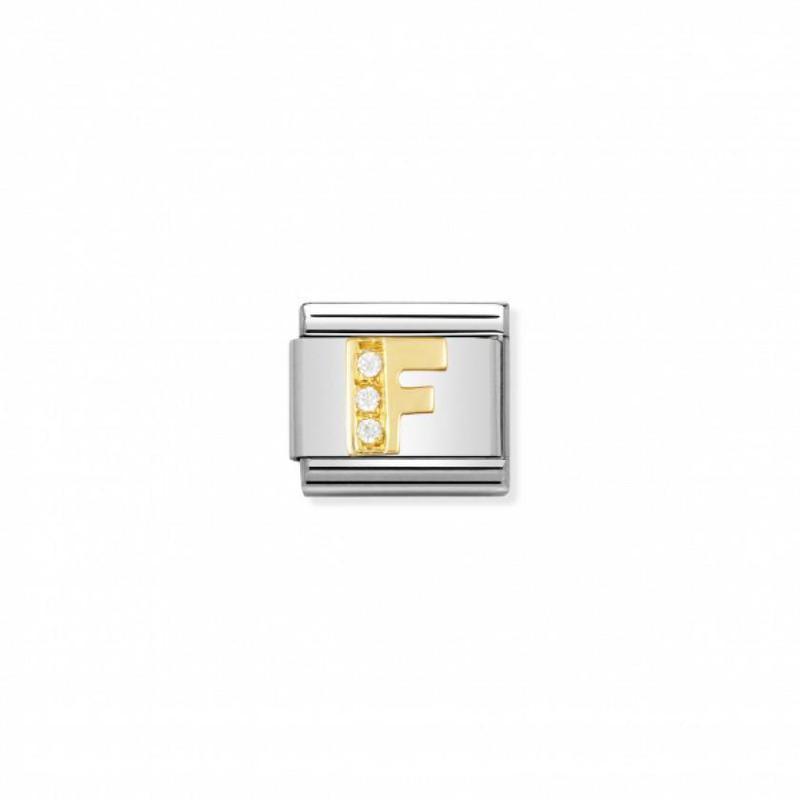 Nomination Composable Link Letter F, Cubic Zirconia, 18K Gold
