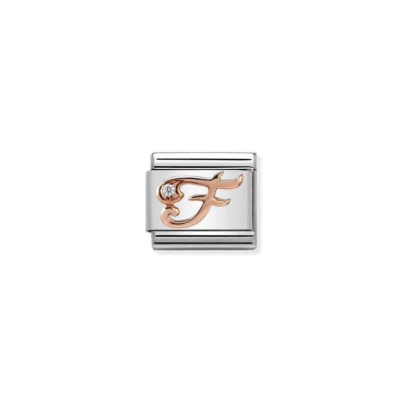 Nomination Composable Link Letter F, Cubic Zirconia, 9K Rose Gold