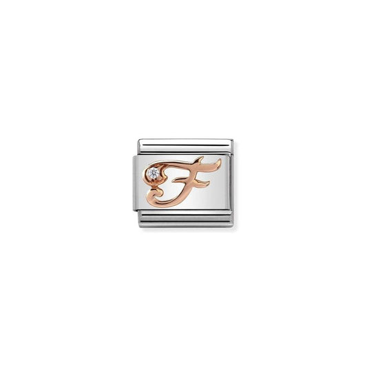 Nomination Composable Link Letter F, Cubic Zirconia, 9K Rose Gold