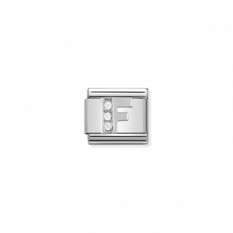 Nomination Composable Link Letter F, Cubic Zirconia, Silver