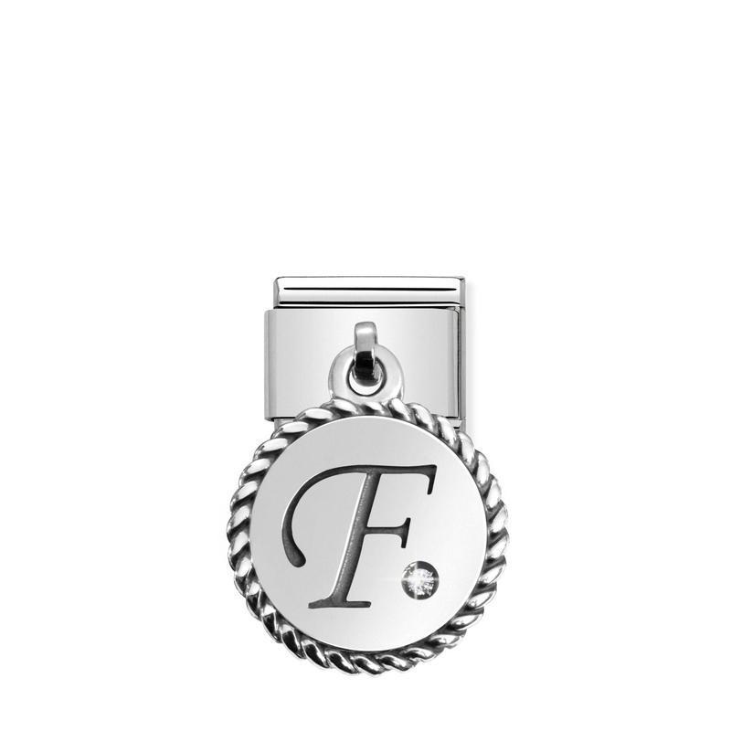 Nomination Composable Link Letter F Hanging Charm, Cubic Zirconia, Silver