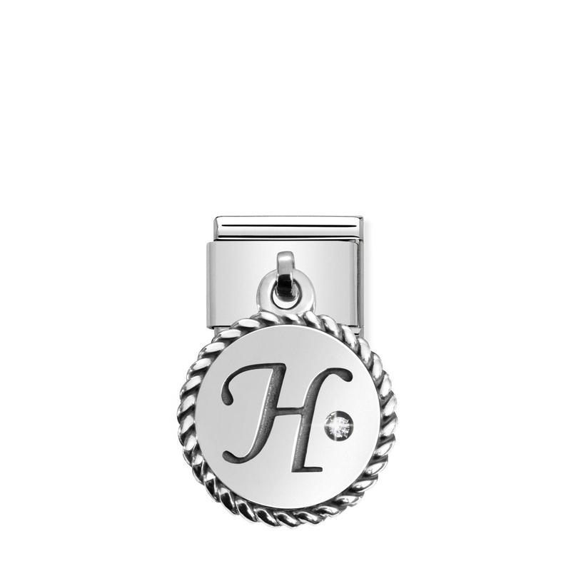 Nomination Composable Link Letter H Hanging Charm, Cubic Zirconia, Silver