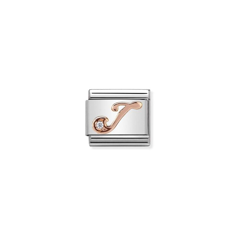Nomination Composable Link Letter J, Cubic Zirconia, 9K Rose Gold