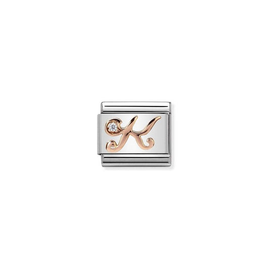 Nomination Composable Link Letter K, Cubic Zirconia, 9K Rose Gold