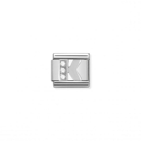 Nomination Composable Link Letter K, Cubic Zirconia, Silver