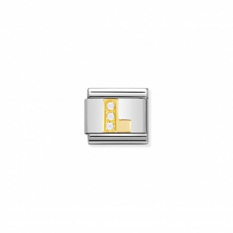 Nomination Composable Link Letter L, Cubic Zirconia, 18K Gold