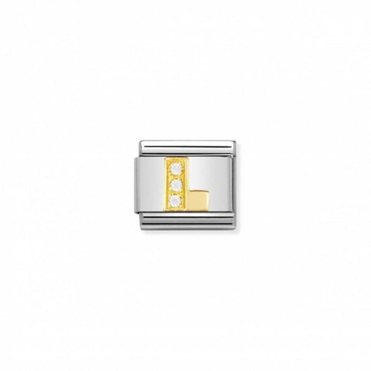 Nomination Composable Link Letter L, Cubic Zirconia, 18K Gold