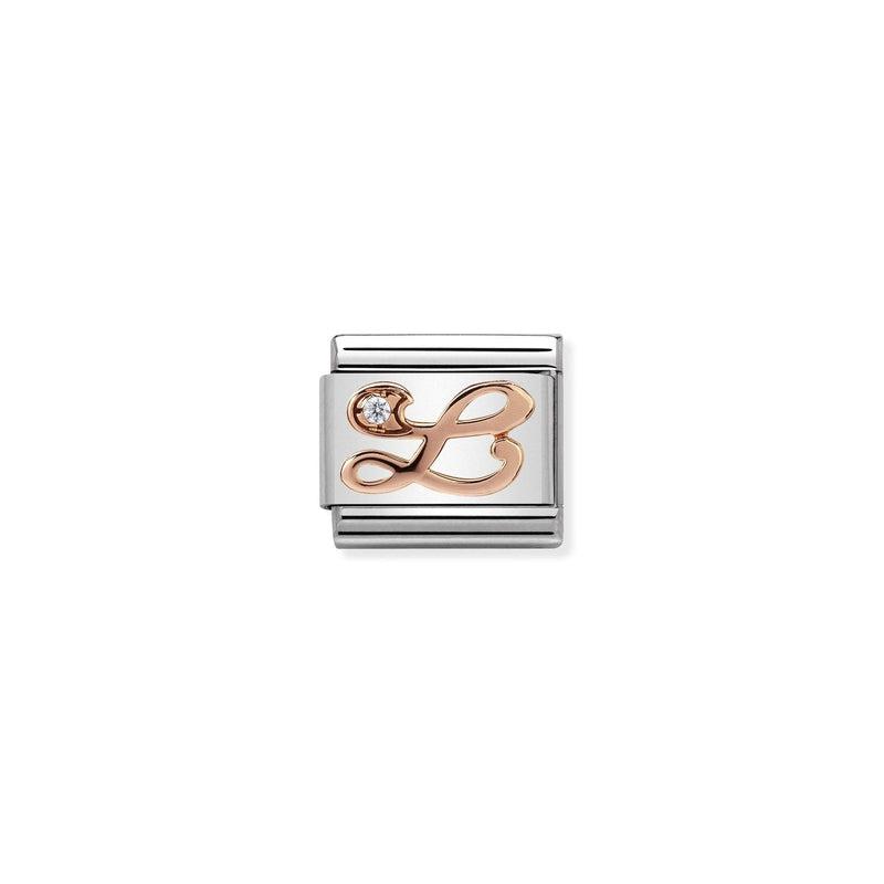 Nomination Composable Link Letter L, Cubic Zirconia, 9K Rose Gold