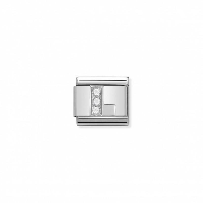 Nomination Composable Link Letter L, Cubic Zirconia, Silver