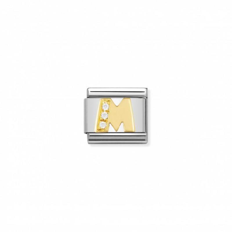 Nomination Composable Link Letter M, Cubic Zirconia, 18K Gold
